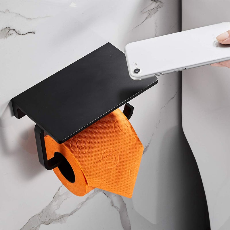 LANGPAI Toilet Paper Holder for Bathroom Solid Brass and Superior Hotel Style Tissue Roll Holder with Cell Phone Storage Matte Black Finish - Image 3